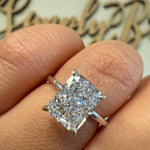 Load image into Gallery viewer, 3.00ct Crushed Ice Moissanite Engagement Ring, Radiant Cut Crushed Ice Solitaire Ring, Hidden Halo, Sterling Silver with Vermeil, Moissanite