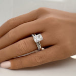 Load image into Gallery viewer, 2.50ct Radiant Cut Moissanite Engagement Ring Set, Radiant Solitaire Ring Set, Moissanite, Wedding Set, Sterling Silver with Vermeil