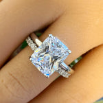 Load image into Gallery viewer, 2.50ct Radiant Cut Moissanite Engagement Ring Set, Radiant Solitaire Ring Set, Moissanite, Wedding Set, Sterling Silver with Vermeil