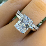 Load image into Gallery viewer, 2.50ct Radiant Cut Moissanite Engagement Ring Set, Radiant Solitaire Ring Set, Moissanite, Wedding Set, Sterling Silver with Vermeil
