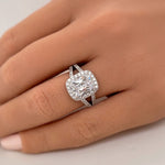 Load image into Gallery viewer, Cushion Cut Engagement Ring, Art Deco Cushion Ring, Split Shank, Simulated Cushion Diamond Ring, Sterling Silver