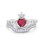 Load image into Gallery viewer, Irish Claddagh Ring Set, Heart Simulated Diamond Accent Claddagh Engagement Ring Set, Traditional Irish Ring, Bridal Ring Set