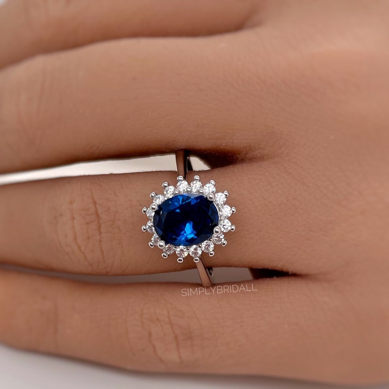 Oval Sapphire Halo Engagement Ring, Art Deco Sapphire Engagement Ring, Blue Ring, Oval Sapphire Proposal Ring, Statement Sapphire Ring