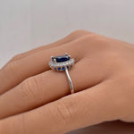 Load image into Gallery viewer, Oval Sapphire Halo Engagement Ring, Art Deco Sapphire Engagement Ring, Blue Ring, Oval Sapphire Proposal Ring, Statement Sapphire Ring