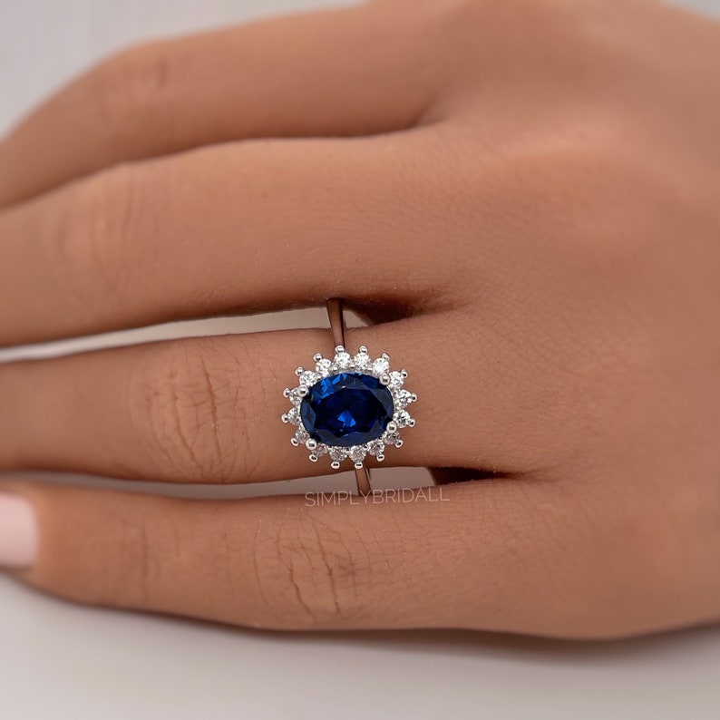 Oval Sapphire Halo Engagement Ring, Art Deco Sapphire Engagement Ring, Blue Ring, Oval Sapphire Proposal Ring, Statement Sapphire Ring