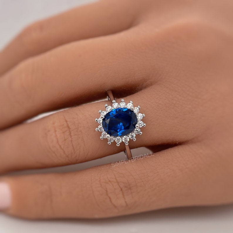 Oval Sapphire Halo Engagement Ring, Art Deco Sapphire Engagement Ring, Blue Ring, Oval Sapphire Proposal Ring, Statement Sapphire Ring