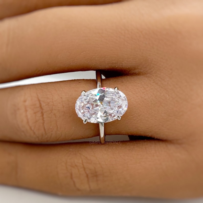 3.00ct Oval Diamond Engagement Ring, Elongated Oval Ring, 12x8 Oval Bridal Ring , Oval Solitaire, Simulate Diamond, Sterling Silver