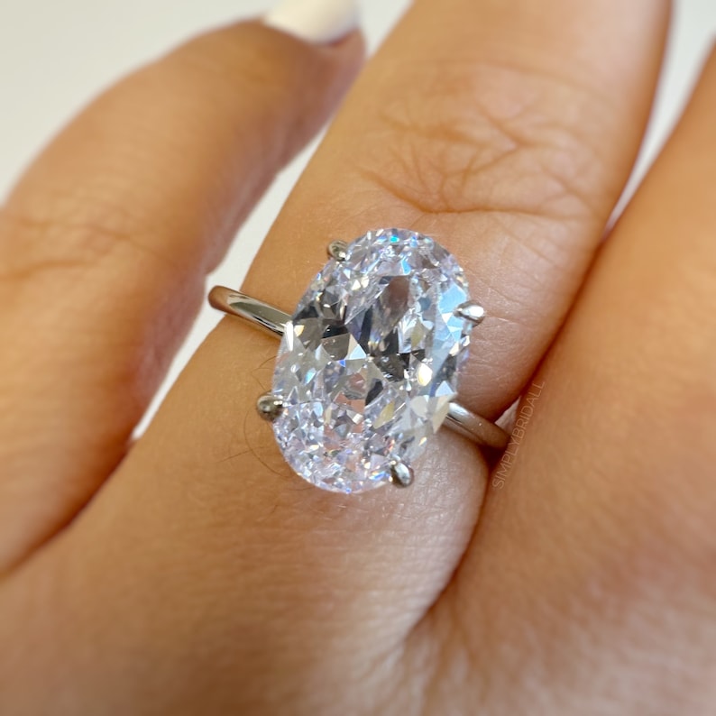 3.00ct Oval Diamond Engagement Ring, Elongated Oval Ring, 12x8 Oval Bridal Ring , Oval Solitaire, Simulate Diamond, Sterling Silver