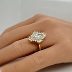 Load image into Gallery viewer, Art Deco Cluster Engagement Ring, Marquise Baguette Cluster, Wedding Ring Simulated Diamond, Bridal Ring Art Deco