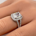 Load image into Gallery viewer, Cushion Cut Engagement Ring, Art Deco Cushion Ring, Split Shank, Simulated Cushion Diamond Ring, Sterling Silver