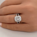 Load image into Gallery viewer, Cushion Cut Engagement Ring, Art Deco Cushion Ring, Split Shank, Simulated Cushion Diamond Ring, Sterling Silver