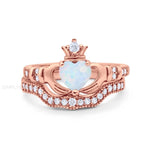 Load image into Gallery viewer, Irish Claddagh Ring Set, Heart Simulated Diamond Accent Claddagh Engagement Ring Set, Traditional Irish Ring, Bridal Ring Set