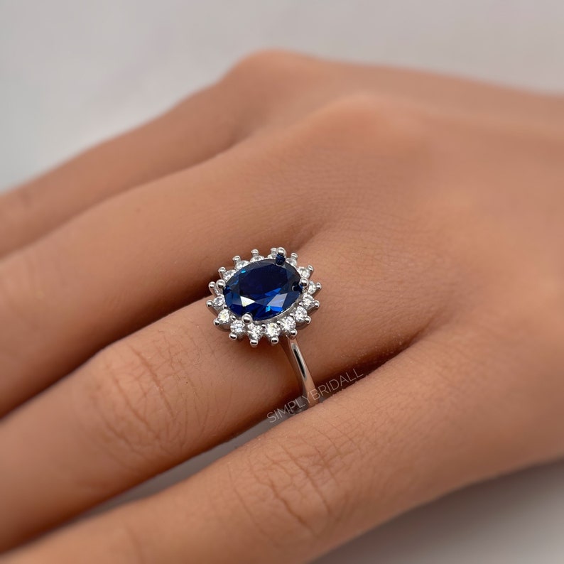 Oval Sapphire Halo Engagement Ring, Art Deco Sapphire Engagement Ring, Blue Ring, Oval Sapphire Proposal Ring, Statement Sapphire Ring