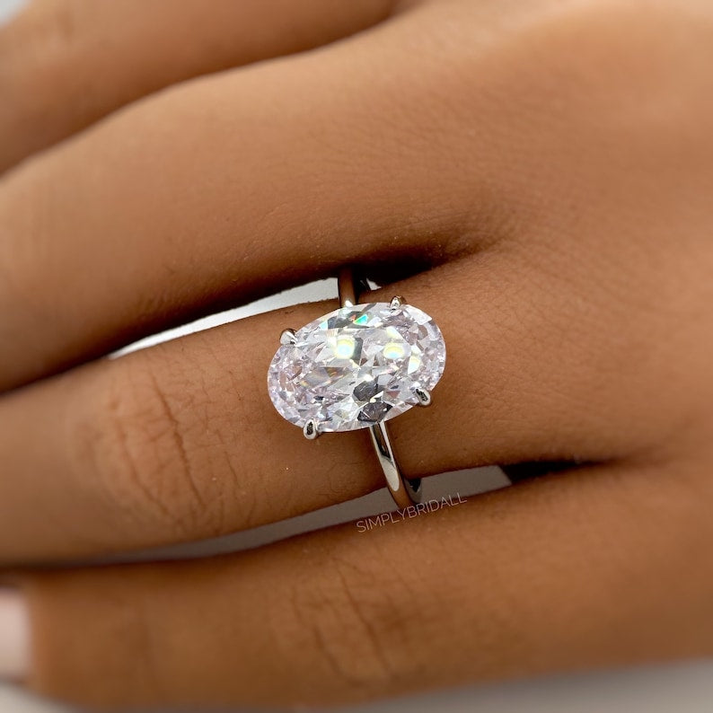 3.00ct Oval Diamond Engagement Ring, Elongated Oval Ring, 12x8 Oval Bridal Ring , Oval Solitaire, Simulate Diamond, Sterling Silver