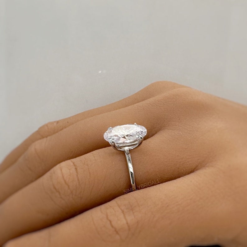 3.00ct Oval Diamond Engagement Ring, Elongated Oval Ring, 12x8 Oval Bridal Ring , Oval Solitaire, Simulate Diamond, Sterling Silver