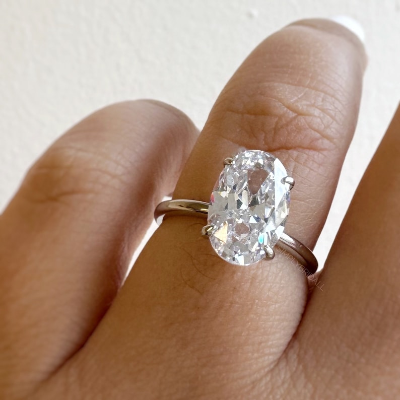 3.00ct Oval Diamond Engagement Ring, Elongated Oval Ring, 12x8 Oval Bridal Ring , Oval Solitaire, Simulate Diamond, Sterling Silver