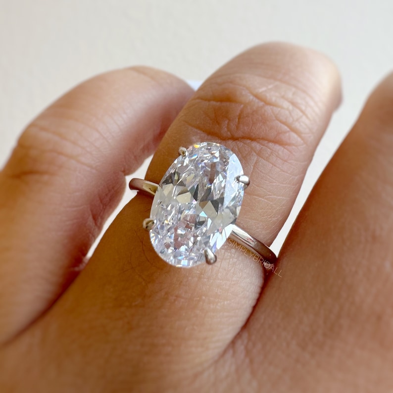 3.00ct Oval Diamond Engagement Ring, Elongated Oval Ring, 12x8 Oval Bridal Ring , Oval Solitaire, Simulate Diamond, Sterling Silver