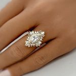 Load image into Gallery viewer, Art Deco Cluster Engagement Ring, Marquise Baguette Cluster, Wedding Ring Simulated Diamond, Bridal Ring Art Deco