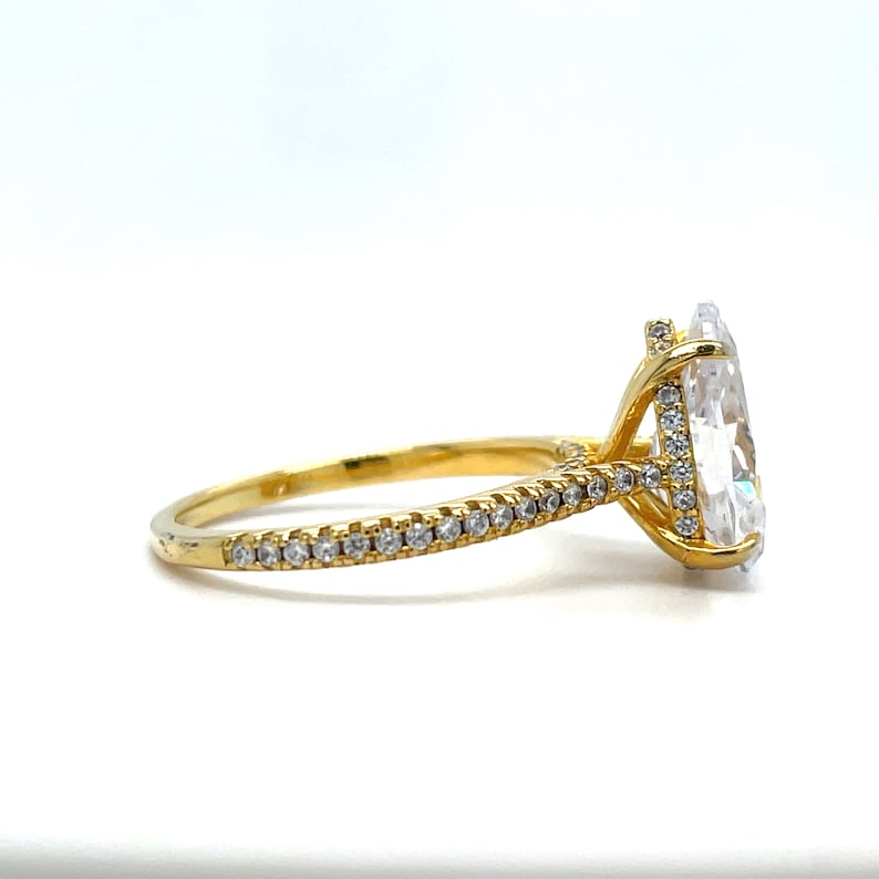 3.00ct Pear Diamond Engagement Ring, Hidden Halo Claw Prong Teardrop Solitaire, Bridal Ring, Proposal Ring, Simulated Diamond