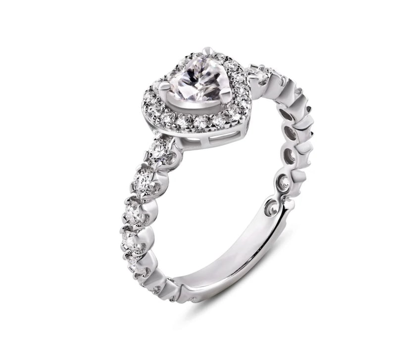 1.00ct Heart Moissanite Engagement Ring, Heart Solitaire Ring, Genuine Moissanite GRA Certified, Sterling Silver with Vermeil