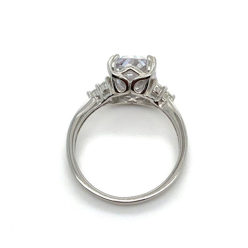 4.00ct Elongated Cushion Cut Moissanite Engagement Ring, Double Prong Side Accents, Long Cushion Cut Moissanite Sterling Silver with Vermeil