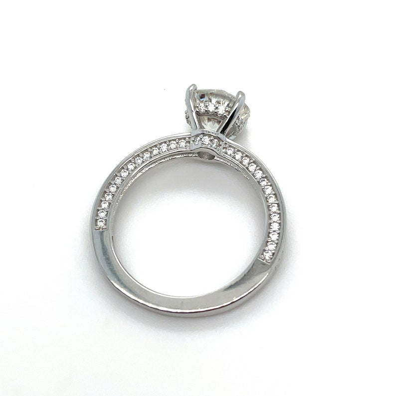 2.00ct Round Moissanite Engagement Ring, 4 Prong Genuine Moissanite, Hidden Halo, Bridal Ring, Proposal Ring, Sterling Silver with Vermeil