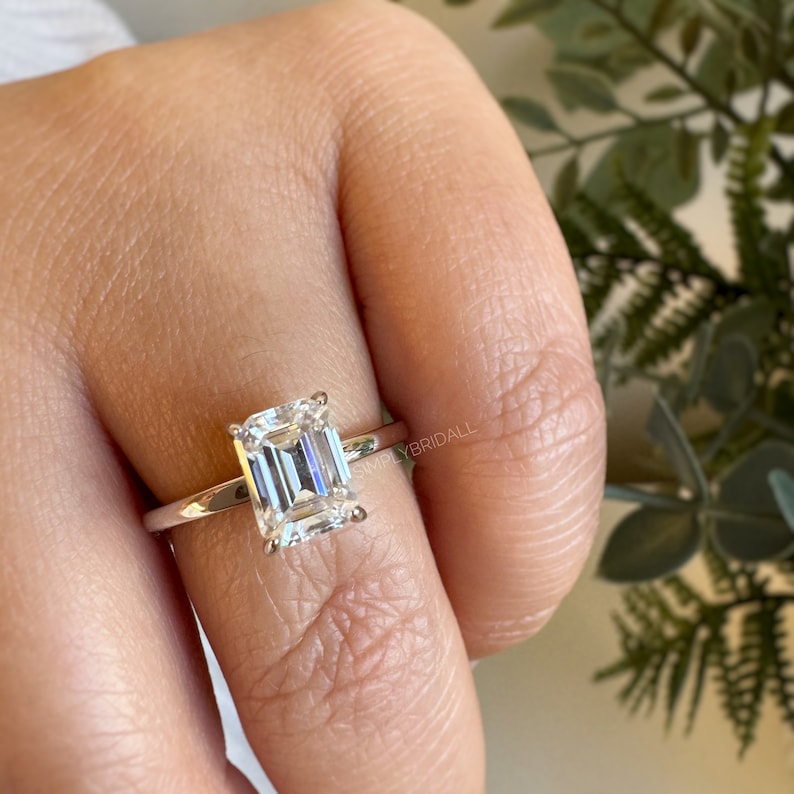 2.00ct Emerald Cut Diamond Engagement Ring, Emerald Cut Solitaire Ring, Genuine Lab Diamond IGI Certified, 14k Gold, Diamond Emerald Cut