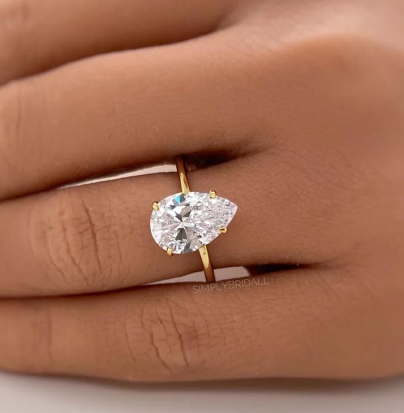 3.00ct Pear Moissanite Engagement Ring, Teardrop Solitaire Ring, Moissanite Bridal Ring, Proposal Ring, Pear Moissanite Ring