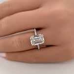 Load image into Gallery viewer, 4.50ct Emerald Cut Moissanite Engagement Ring, Emerald Cut Solitaire Ring, Moissanite Ring Hidden Halo, Long Emerald Cut Moissanite Ring