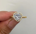 Load image into Gallery viewer, 1.00ct Heart Diamond Halo Engagement Ring, Heart Bridal Ring, Proposal Ring, Simple Heart Ring, Sterling Silver with Simulated Diamonds