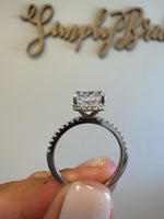 Load image into Gallery viewer, 4.00ct Elongated Cushion Cut Moissanite Engagement Ring, Solitaire Long Cushion Cut Hidden Halo Ring, Sterling Silver with Vermeil