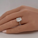 Load image into Gallery viewer, 4.50ct Emerald Cut Moissanite Engagement Ring, Emerald Cut Solitaire Ring, Moissanite Ring Hidden Halo, Long Emerald Cut Moissanite Ring
