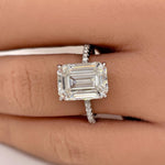 Load image into Gallery viewer, 4.50ct Emerald Cut Moissanite Engagement Ring, Emerald Cut Solitaire Ring, Moissanite Ring Hidden Halo, Long Emerald Cut Moissanite Ring