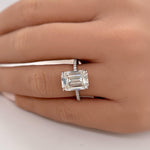 Load image into Gallery viewer, 4.50ct Emerald Cut Moissanite Engagement Ring, Emerald Cut Solitaire Ring, Moissanite Ring Hidden Halo, Long Emerald Cut Moissanite Ring