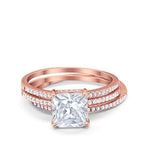 Load image into Gallery viewer, 3.00ct Princess Cut Engagement Ring, 3 Ring Set, Square Hidden Halo Engagement Ring, Sterling Silver with Vermeil, Minimalist Set