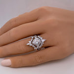 Load image into Gallery viewer, 3 Ring Pear Halo Ring Set, 1.00ct Pear Halo, Art Deco Pear Marquise Band, Teardrop Engagement Ring Set, Wedding Set Sterling Silver, Vermeil