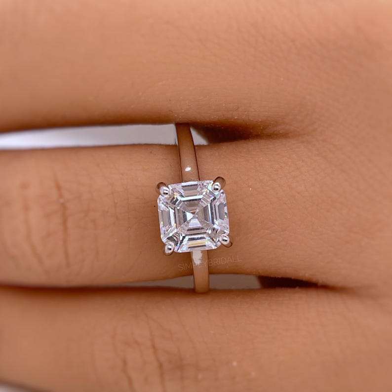 2.00ct Asscher Cut Moissanite Solitaire Ring, Asscher Moissanite, Engagement Ring, Proposal Ring, Bridal Ring, Asscher Ring, 14k