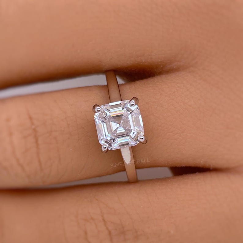 2.00ct Asscher Cut Moissanite Solitaire Ring, Asscher Moissanite, Engagement Ring, Proposal Ring, Bridal Ring, Asscher Ring, 14k