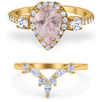 Load image into Gallery viewer, Pear Morganite Art Deco Engagement Ring Set, Diamond Bridal Set, Art Deco Rings, Sterling Silver, Bridal Ring Set Morganite Simulate Diamond