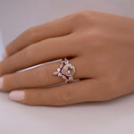 Load image into Gallery viewer, Pear Morganite Art Deco Engagement Ring Set, Diamond Bridal Set, Art Deco Rings, Sterling Silver, Bridal Ring Set Morganite Simulate Diamond