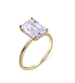 Load image into Gallery viewer, 4.00ct Emerald Cut Moissanite Engagement Ring, Thin Emerald Solitaire, Hidden Halo, Long Emerald Moissanite Ring, Silver Vermeil, 14k