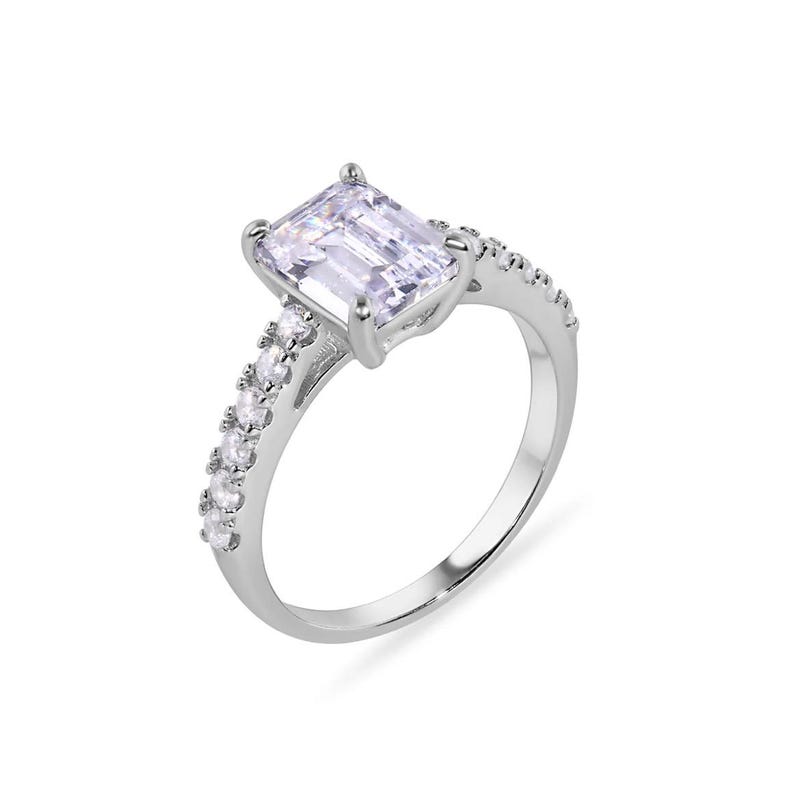 2.00ct Emerald Cut Moissanite Engagement Ring, Emerald Cut Cathedral Setting Ring, Sterling Silver with Vermeil