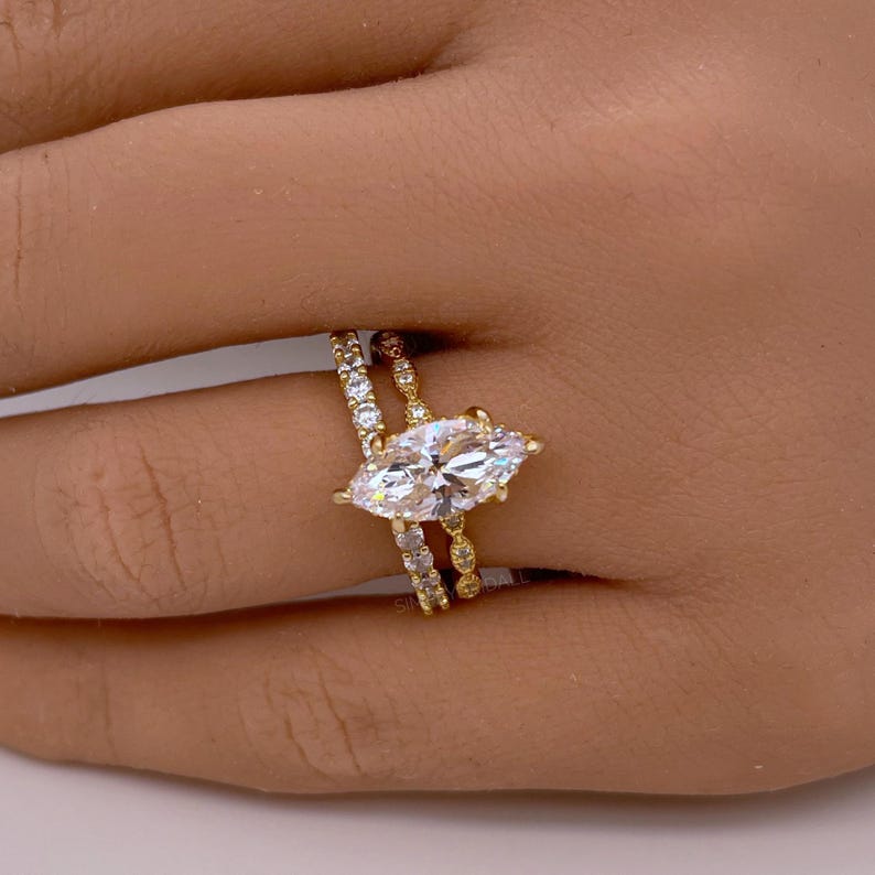 1.50ct Marquise Diamond Engagement Ring, 14k Gold, Art Deco Band, Dainty Marquise Bridal Ring, Marquise Lab Diamond