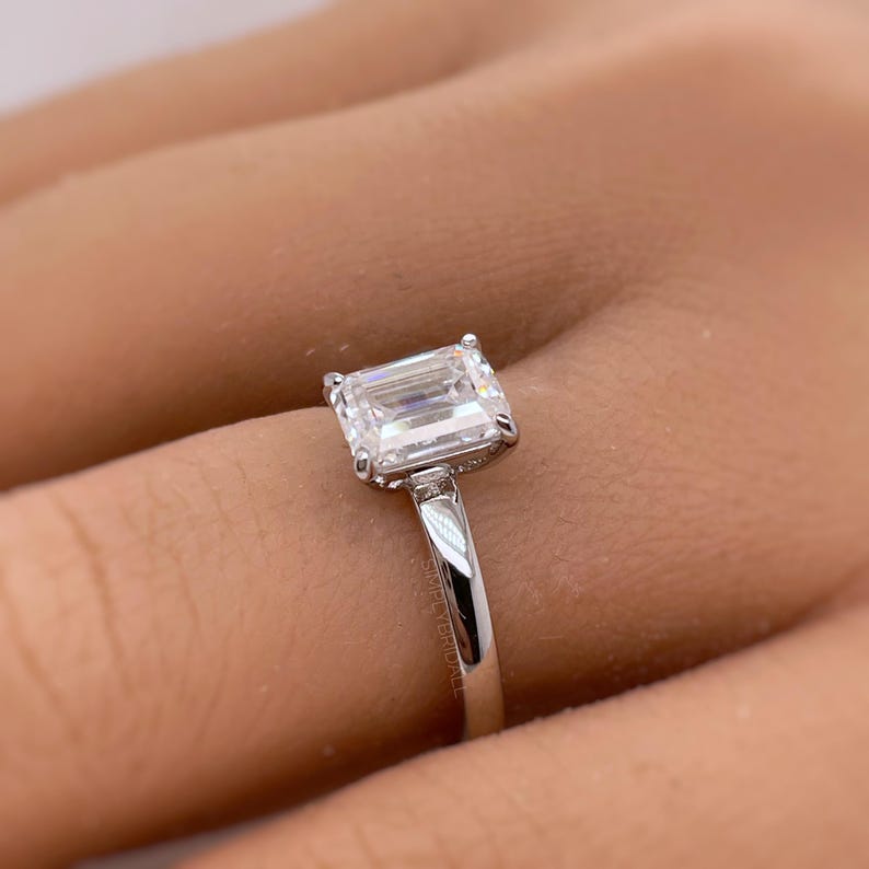 1.00ct Emerald Cut Diamond Engagement Ring, Emerald Cut Solitaire Ring, Genuine Lab Diamond IGI Certified, 14k Gold, Diamond Emerald Cut
