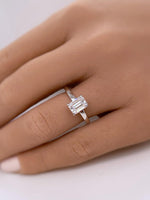 Load image into Gallery viewer, 1.00ct Emerald Cut Moissanite Engagement Ring, Emerald Cut Solitaire Ring, Genuine Moissanite GRA Certified, Sterling Silver with Vermeil
