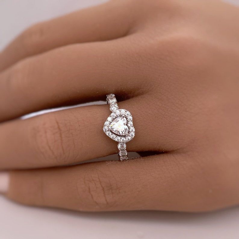 1.00ct Heart Moissanite Engagement Ring, Heart Solitaire Ring, Genuine Moissanite GRA Certified, Sterling Silver with Vermeil