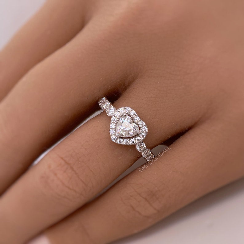 1.00ct Heart Moissanite Engagement Ring, Heart Solitaire Ring, Genuine Moissanite GRA Certified, Sterling Silver with Vermeil