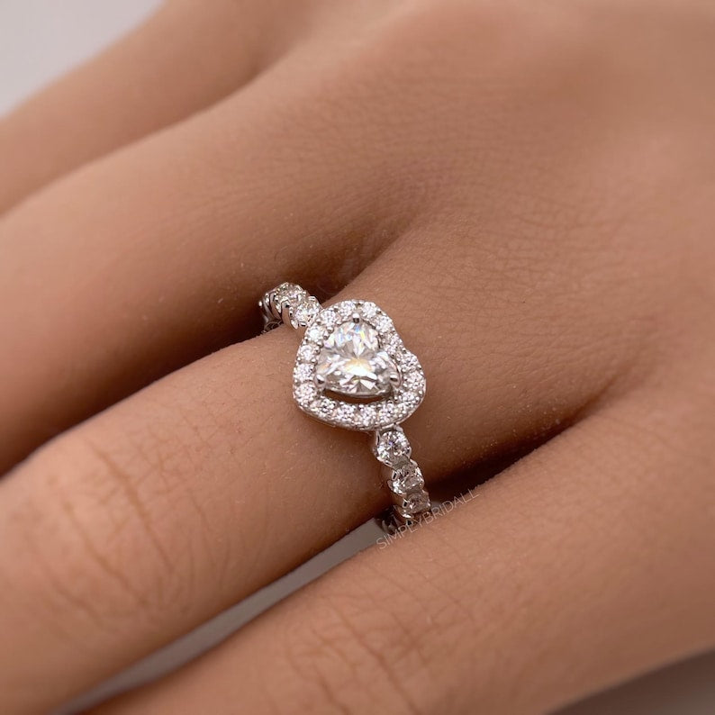 1.00ct Heart Moissanite Engagement Ring, Heart Solitaire Ring, Genuine Moissanite GRA Certified, Sterling Silver with Vermeil