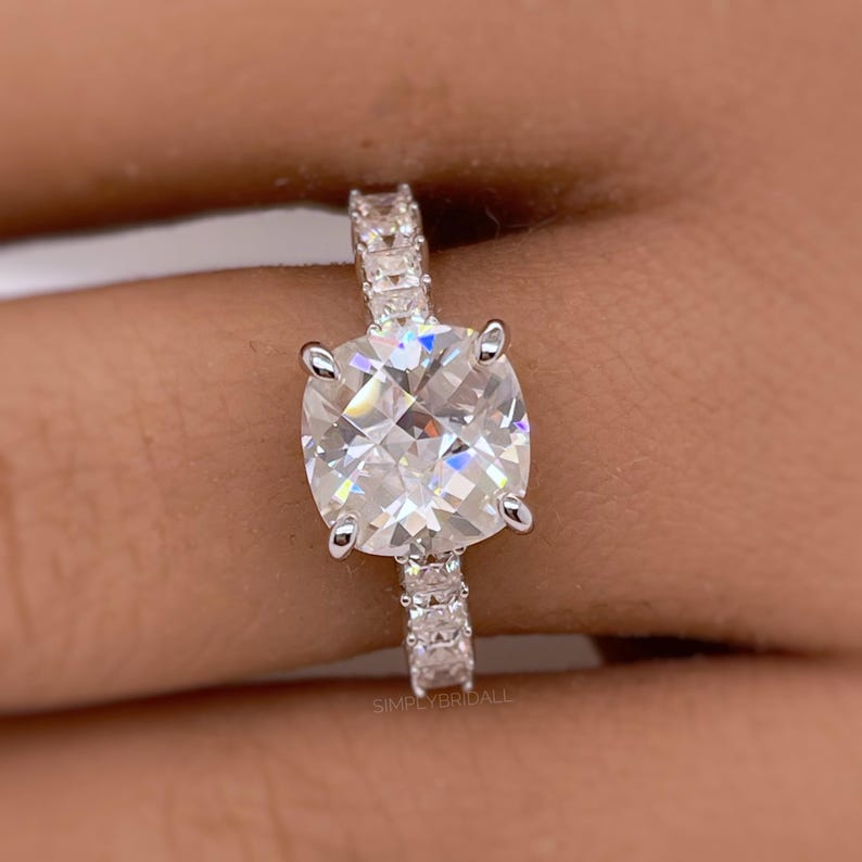 2.00ct Cushion Cut Moissanite Engagement Ring, Old European Cut Rose Cut Moissanite, Genuine Cushion Moissanite Bridal Ring, Sterling Silver