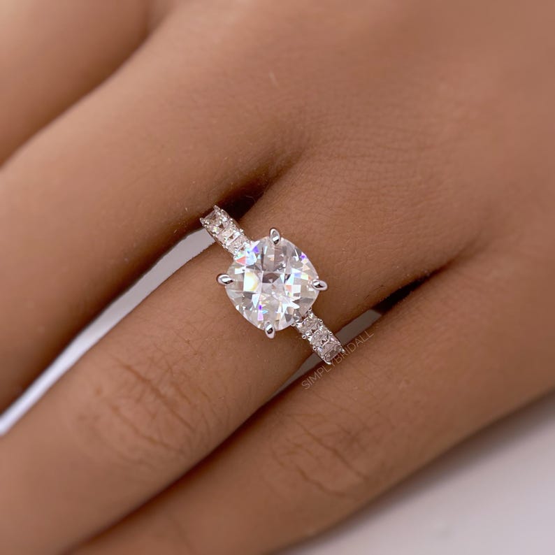 2.00ct Cushion Cut Moissanite Engagement Ring, Old European Cut Rose Cut Moissanite, Genuine Cushion Moissanite Bridal Ring, Sterling Silver